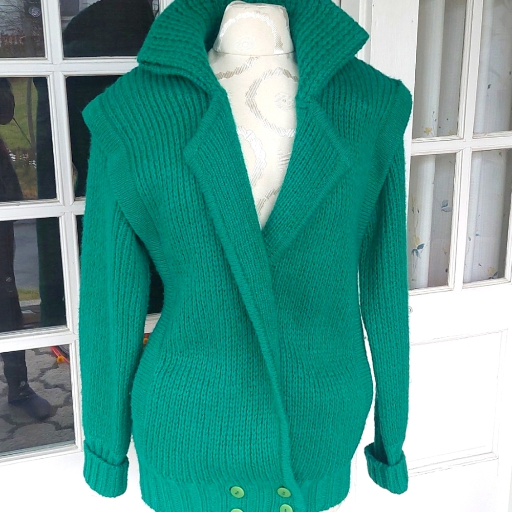PGS Vintage Wool Blend Kelly Green Cardigan Sweater Size Small